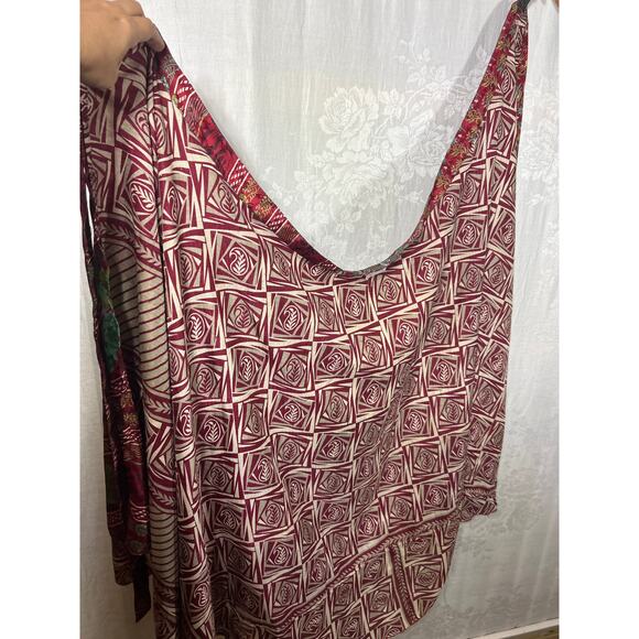 Rahabs Rope Wrap Skirt 100% Art Silk Reversible Red Floral Boho Hippie Earthy - Picture 8 of 10